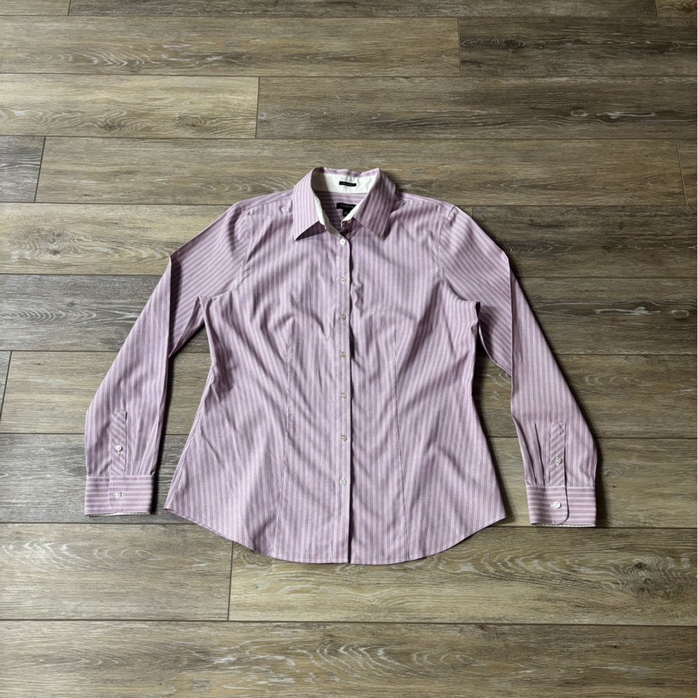 Talbots Button Down Shirt Sz 12 Purple Stripe Business Career Work Office Job